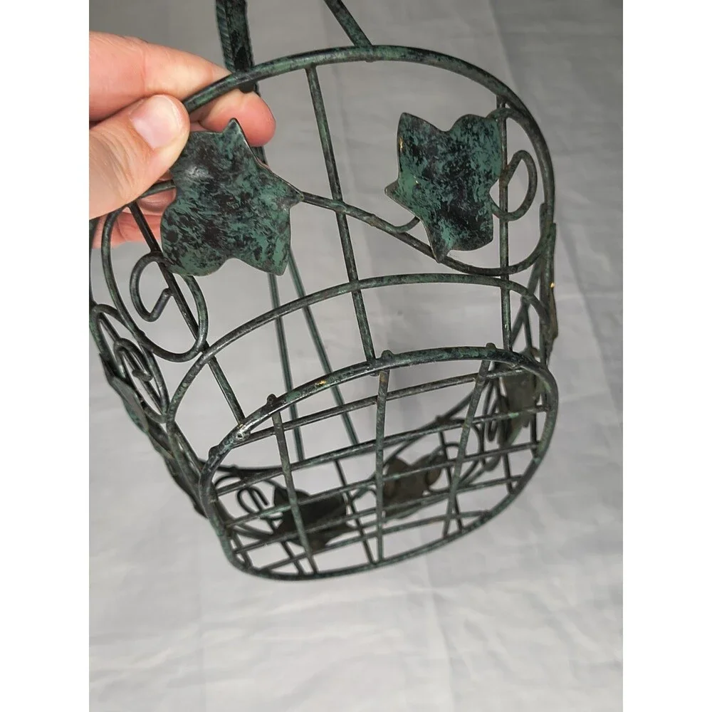 Decorative Wire Basket With Antique Green Leaf Accents Center Piece Egg Gather